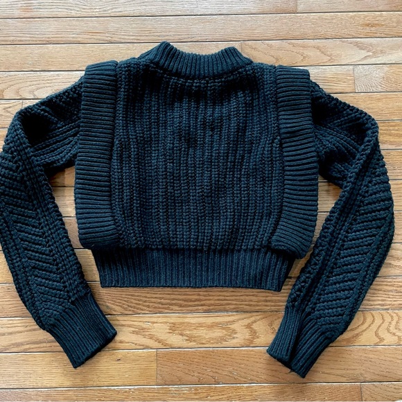 Anthropologie English Factory Cropped Bulky Knit Pull-on Sweater Black XS EUC - Picture 4 of 9